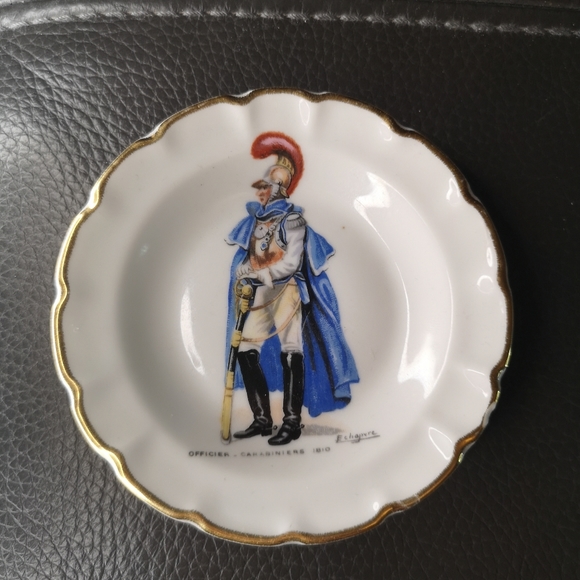 3 for$15 Vintage 4.5" Miniature Porcelain Limoges Plate France Officier Carabi - Picture 1 of 8